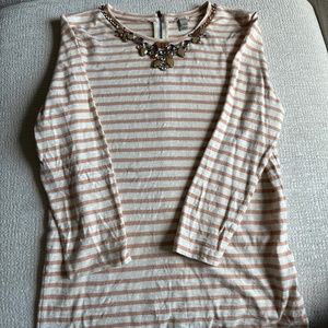 Women’s J. Crew Peach Striped Top with Jewel Neckline - size S